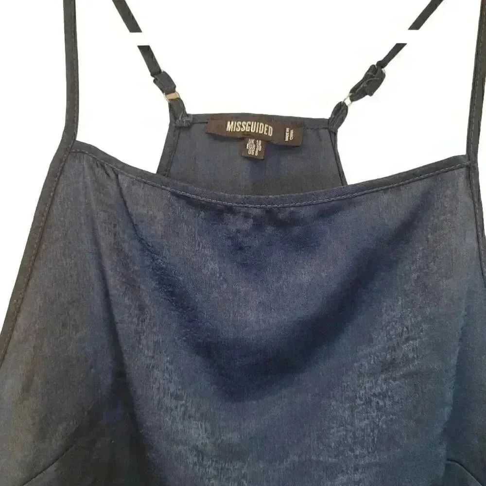 Missguided Women's Steel Blue Shiny Poly Satin Camisole w Adj Straps - Picture 2 of 5